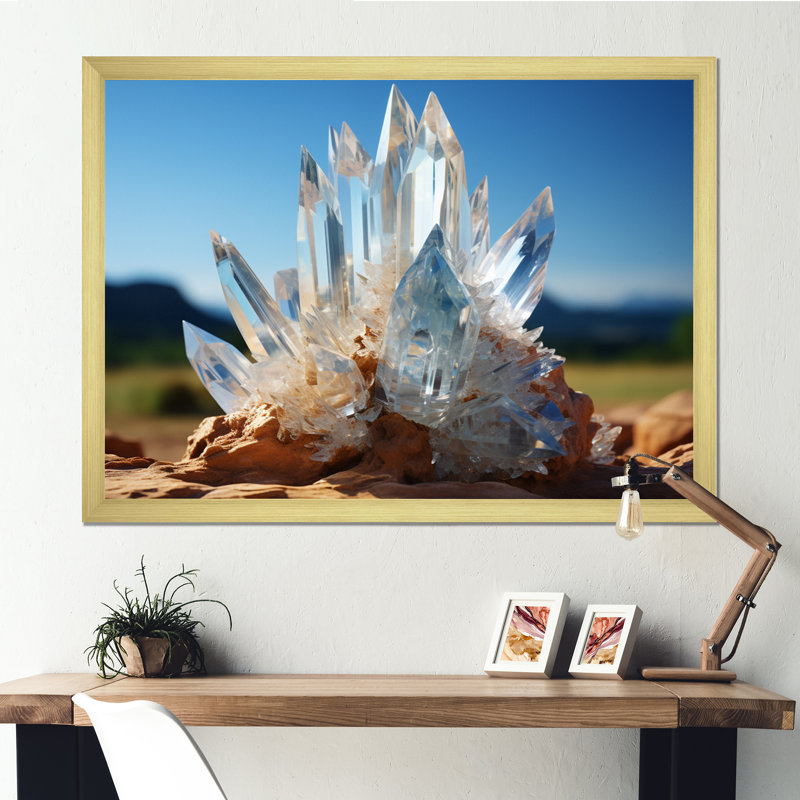 «White Blue Spiritual Stone Selenite», reproduction sur toile, H 24 po x l 32 po x P 1 po, Cadre doré simple