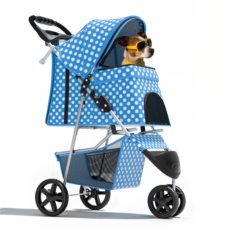 Poussette pliable pour chien et chat avec panier de rangement à auvent réglable et porte-gobelet pour petits et moyens animaux de compagnie