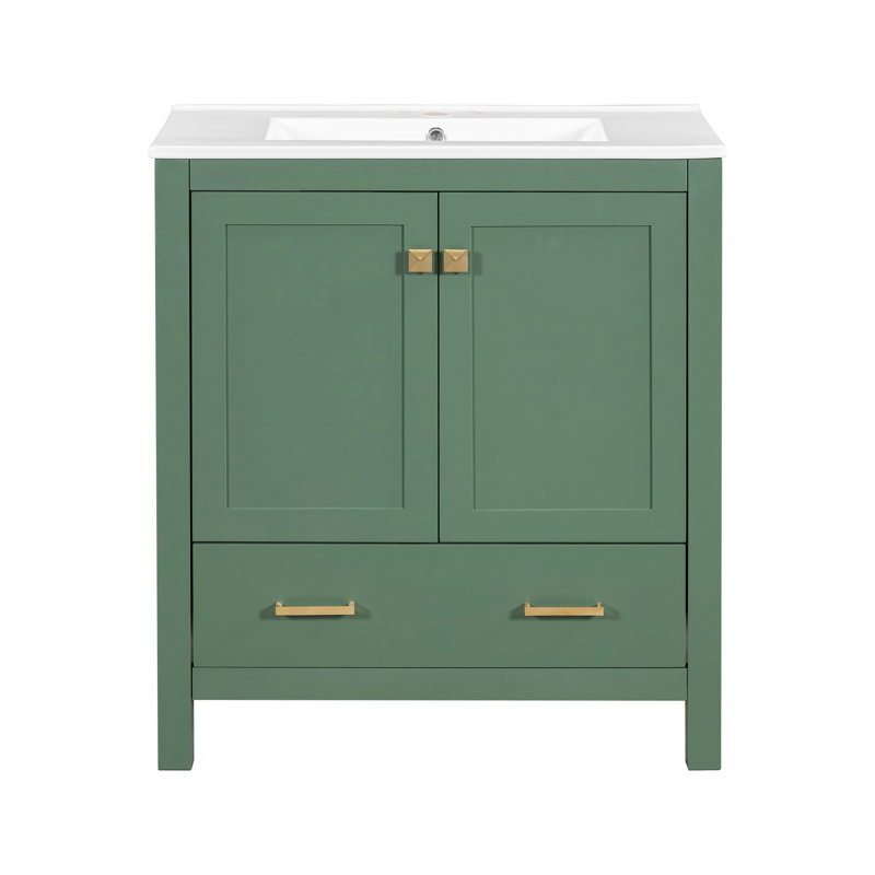 Meuble-lavabo double 60 po - Armoire fonctionnelle avec lavabos en céramique pour salle de bain spacieuse, Vert