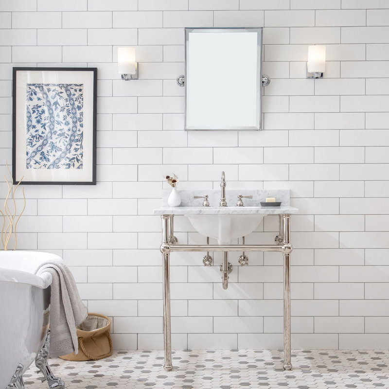 Copeland 30'' Single Bathroom Vanity with Carrara Marble Top, Polished Nickel, Hook