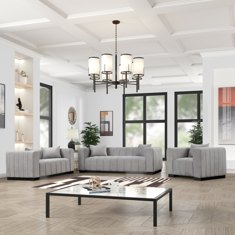 Deakyne 3 - Piece Living Room Set, Black, Light Gray