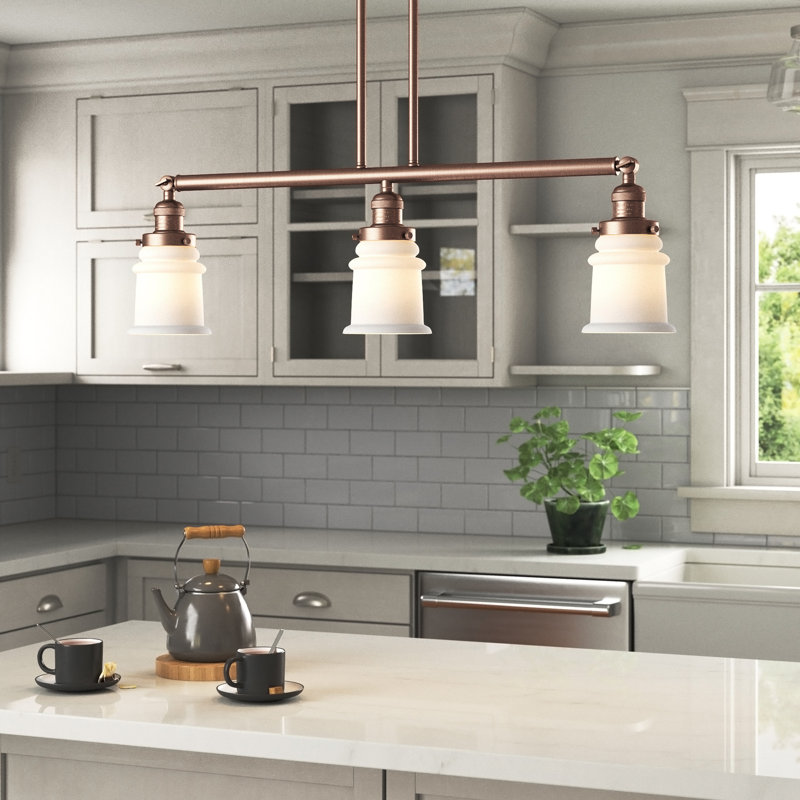 Luminaire suspendu linéaire à 3 lumières pour îlot de cuisine Alexandira, Boîtier blanc mat, Ampoule DEL 6 watts Vinage