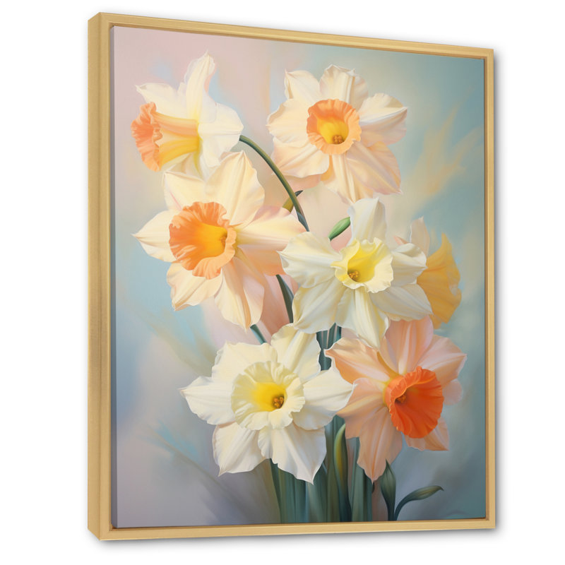 «Wasilij White Affodils», impression romantique sur toile, H 32 po x l 24 po x P 1 po, Cadre naturel flottant
