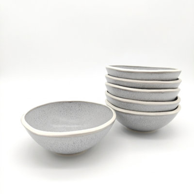 Reactive Grey Glaze Dinnerware Set Nordic Pebble 6 Cereal Bowls 16.5cm