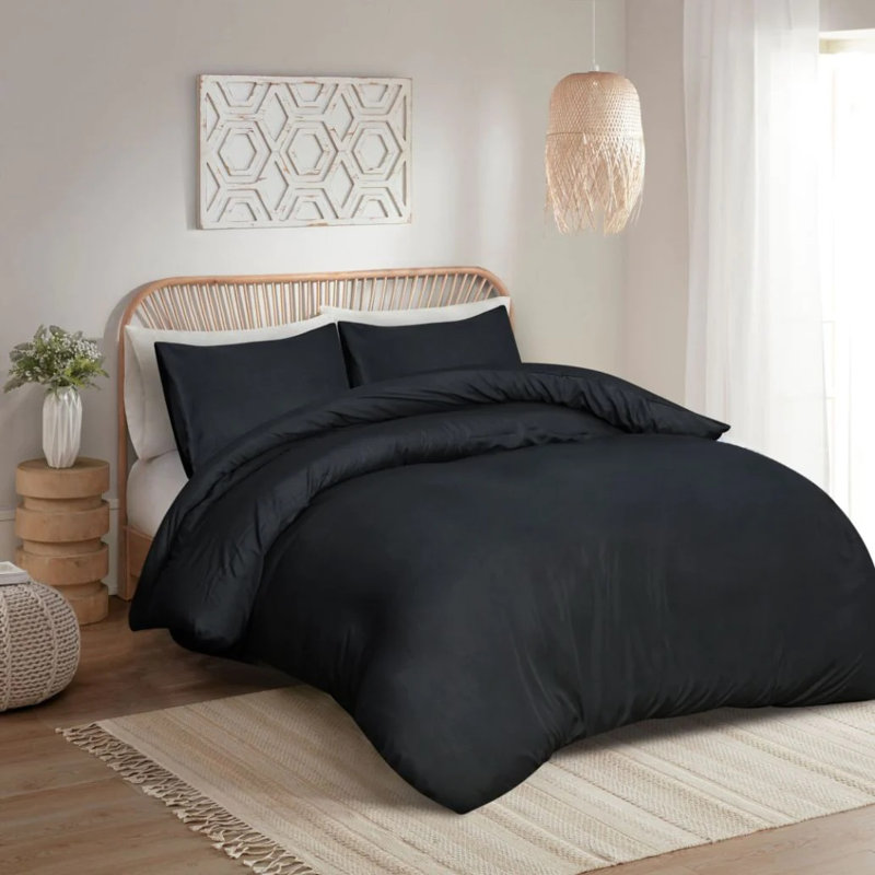 Mealla Microfiber 200 TC Duvet Cover Set with (Plain Microfiber 200 TC Duvet Cover Set), Kingsize, Black