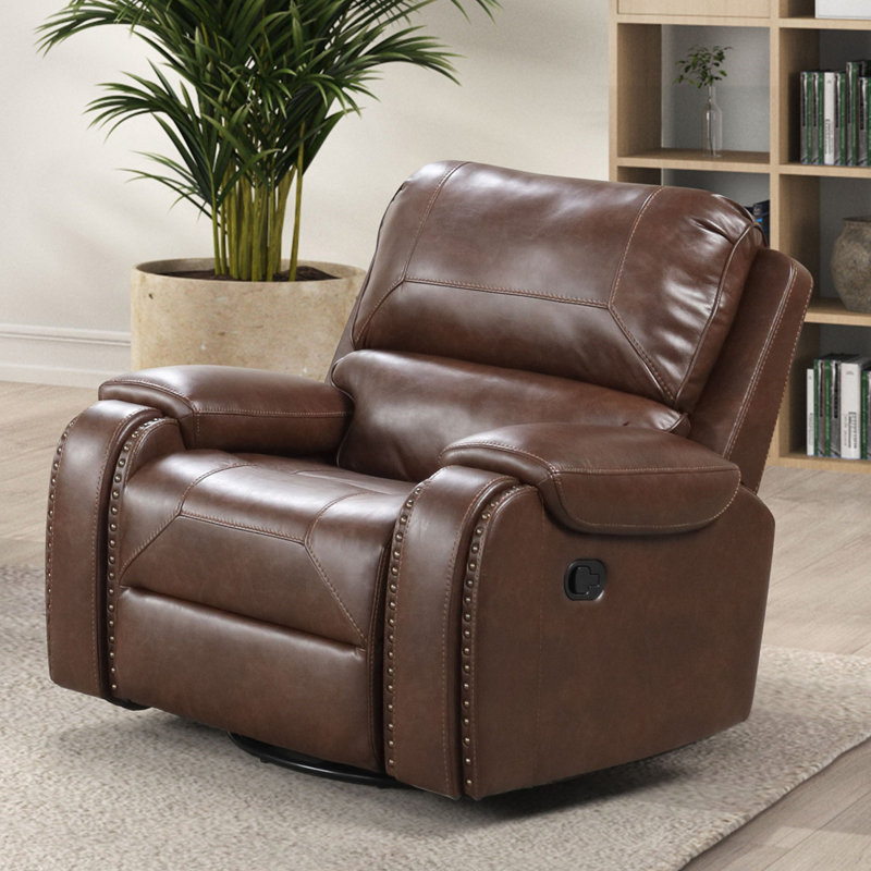 Fauteuil inclinable brun transitionnel avec poignée surdimensionnée et accoudoirs cloutés pour la vie