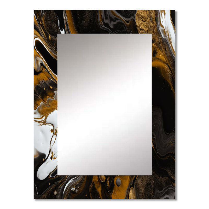 Or noir marbré Dreamscape III - miroir décoratif géométrique, miroir mural doré, impression d'art en métal, 32 po x 24 po