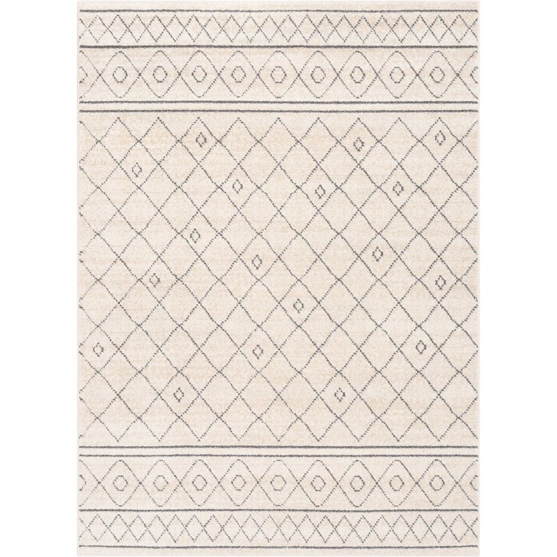 Malaga Ivory Geometric Synthetic 7'10" x 10'6" Easy-Care Area Rug