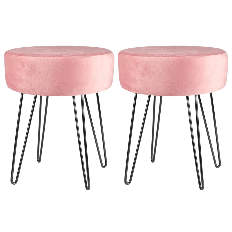 Harbour Housewares Round Velvet Footstools, Pink, Black