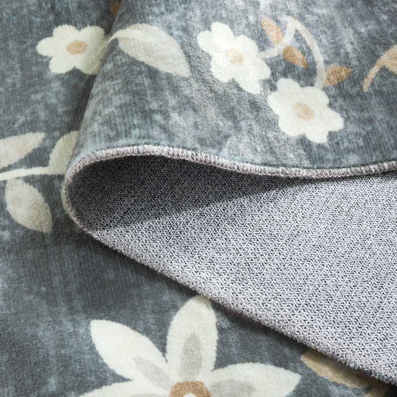Msrw Floral 197 Performance Machine Washable Floral Rug, Rectangle 5' x 7'