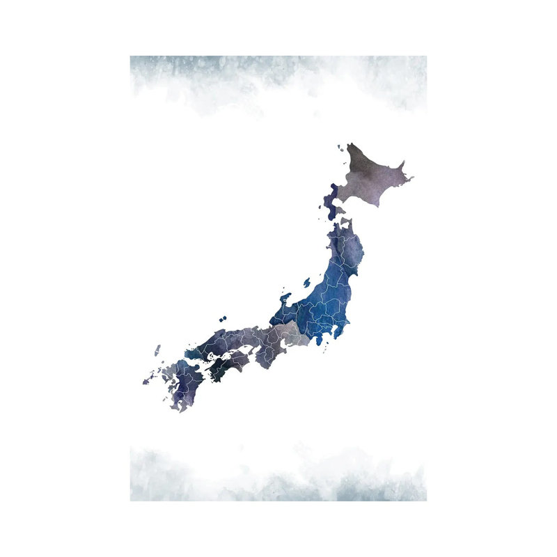 Japan Bluish Map - Wrapped Canvas Painting, 66.04 cm H x 45.72 cm W