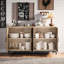 Buffet - Armoire de cuisine avec portes décoratives en rotin, armoires décoratives avec portes, armoire à café avec buffet et rangement (naturel avec 4 portes)
