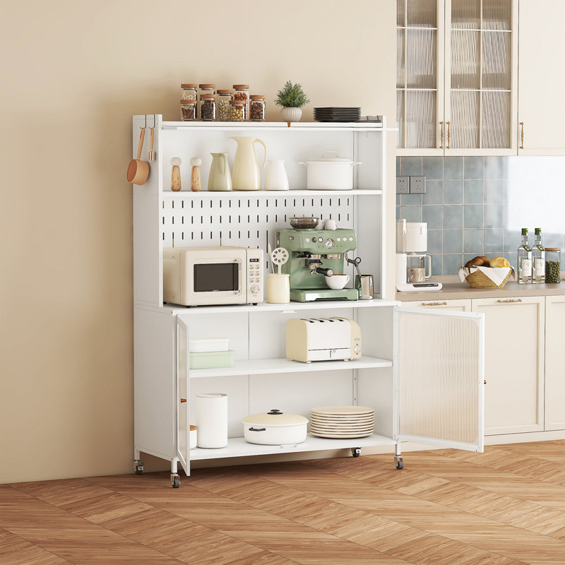 Armoire de cuisine, armoire de rangement haute avec portes en verre et tablettes réglables, armoire de cuisine, salon, salle à manger, blanc
