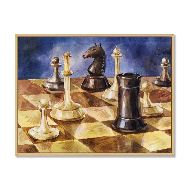 Jeu d'échecs - reproduction de cadre photo sur toile, H 16 po x l 32 po x P 1 po, Cadre naturel flottant