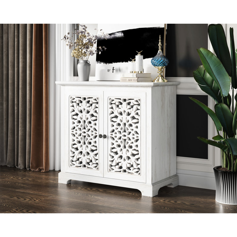 Buffet antique avec sculpture - pour la salle à manger, armoire blanche et fabrication en bois massif