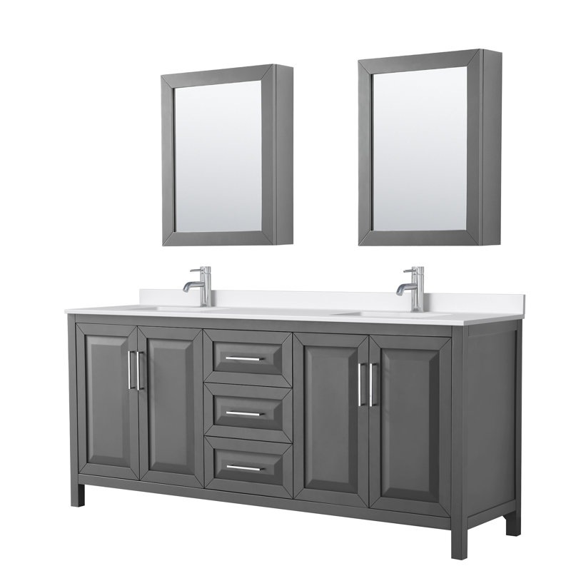 Daria 80'' W Vanity, Gray, Polished Chrome, Giotto Quartz