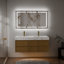 48" FLOATING DOUBLE BATHROOM VANITY WITH STONE TOP, LED LIGHT & 6 SOFT-CLOSE DRAWERS, MAPLE FINISH