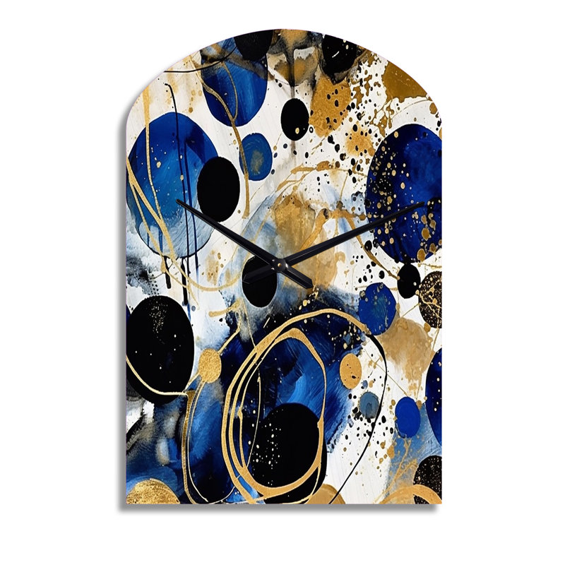 Motif abstrait avec textures bleues et dorées XVIII - Minimalisme, horloge murale asymétrique, Moyenne