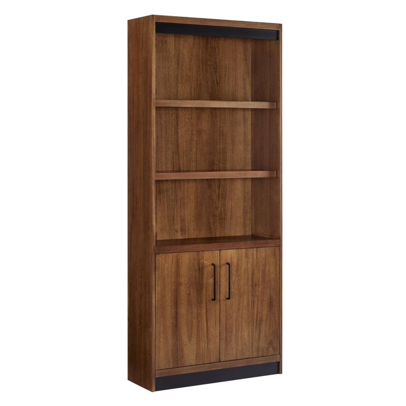 Modern Wood Lower Doors Bookcase, Office Bookcase, Office Shelving, Office Storage, Fully Assembled, Rich Medium Brown