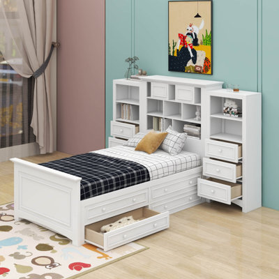Lit plateforme simple avec armoire verticale et 4 tiroirs