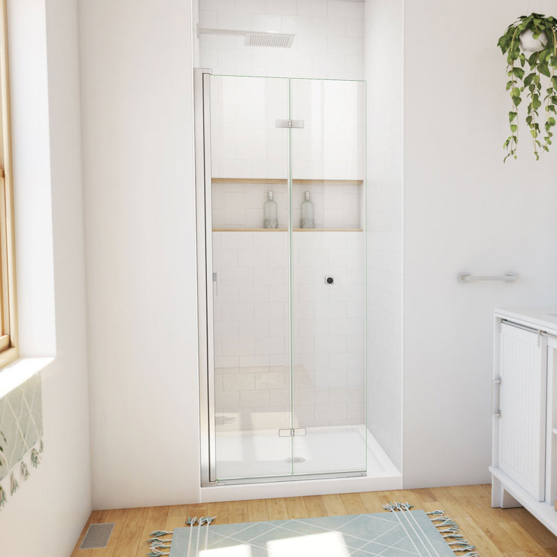 Aqua-Q Fold 36 W X 36 D X 74.75 H Frameless Square Shower Enclosure, Brushed Nickel, White