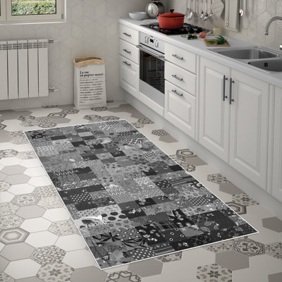 Tapis gris / noir en polyamide tissé à la machine Elverda