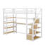 Lit mezzanine avec escalier, bureau intégré et tablettes de rangement