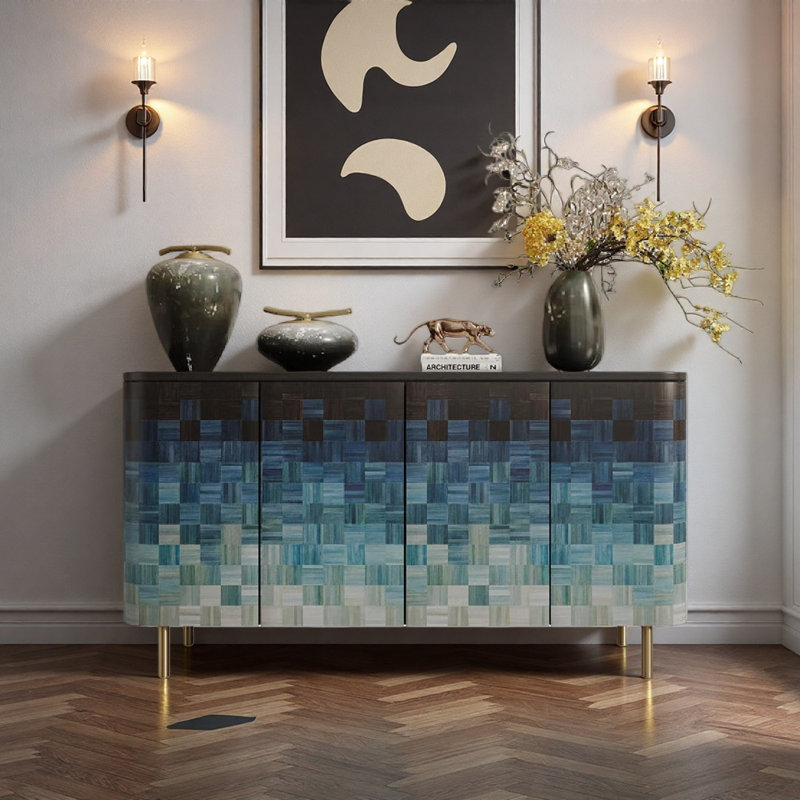 High-End Painted Sideboard, 33.46" H x 55.12" W x 15.75" D