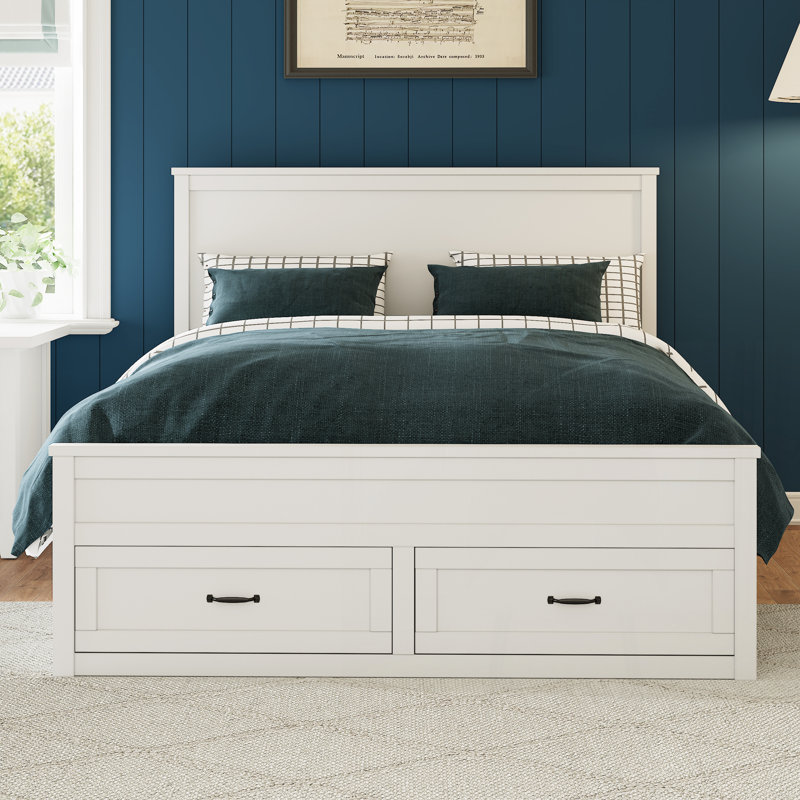6 Drawers Storage Bed Frame with Wooden Slats Support, White