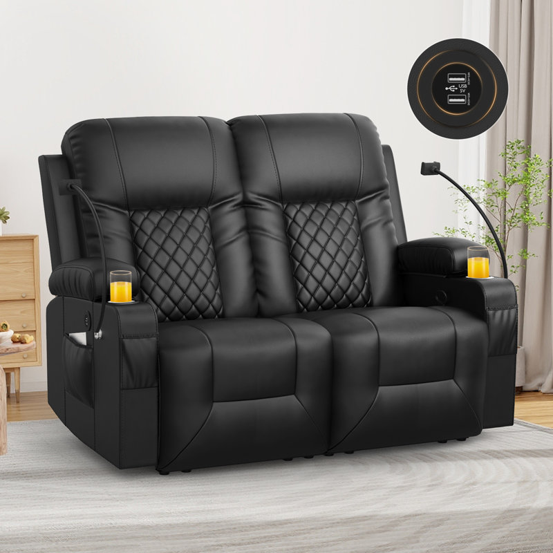 PU Leather Loveseat Recliner with 2 Cell Phone Holder