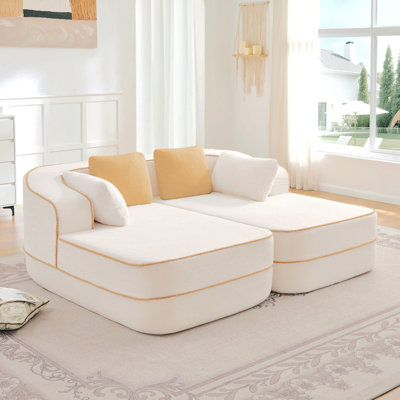 Canapé de 77,2 po en tissu pelucheux sans assemblage de 32,2 po d'épaisseur, sans assemblage, canapé moelleux et confortable, canapé-lit, conception contrastée, esthétique symétrique, pour le salon