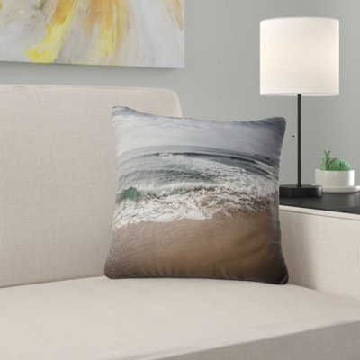 Soft Waves of Sea on Sandy Beach - Sea & Shore Printed Pillow