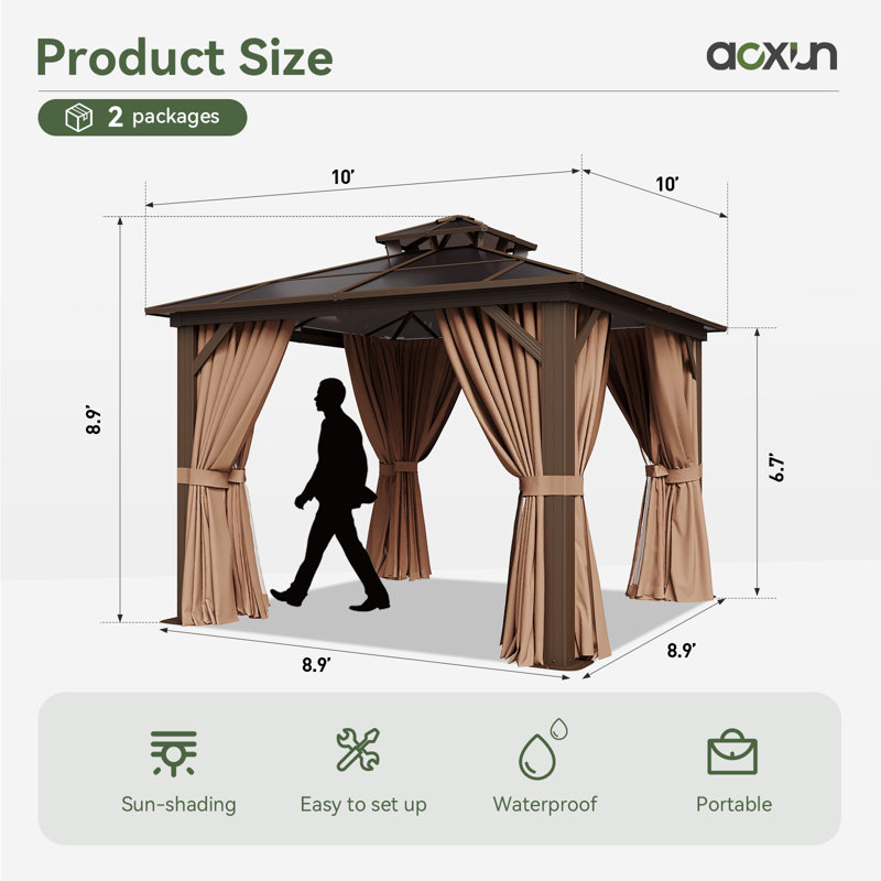 Premium Outdoor Aluminum Frame Gazebo, 104.33" H x 118" W x 118" D