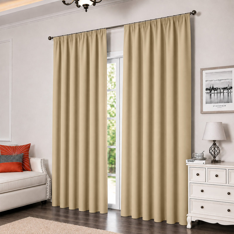 Triple Woven Blackout Curtains - Elegant Room Darkening, 117cm Width x 137cm Drop, Cream