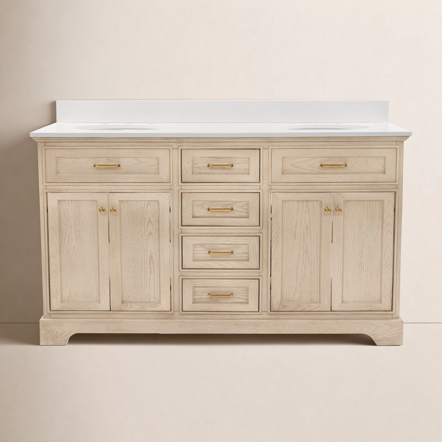 Ronnie 60'' Double Bathroom Vanity, Engineered White, Greige Oak