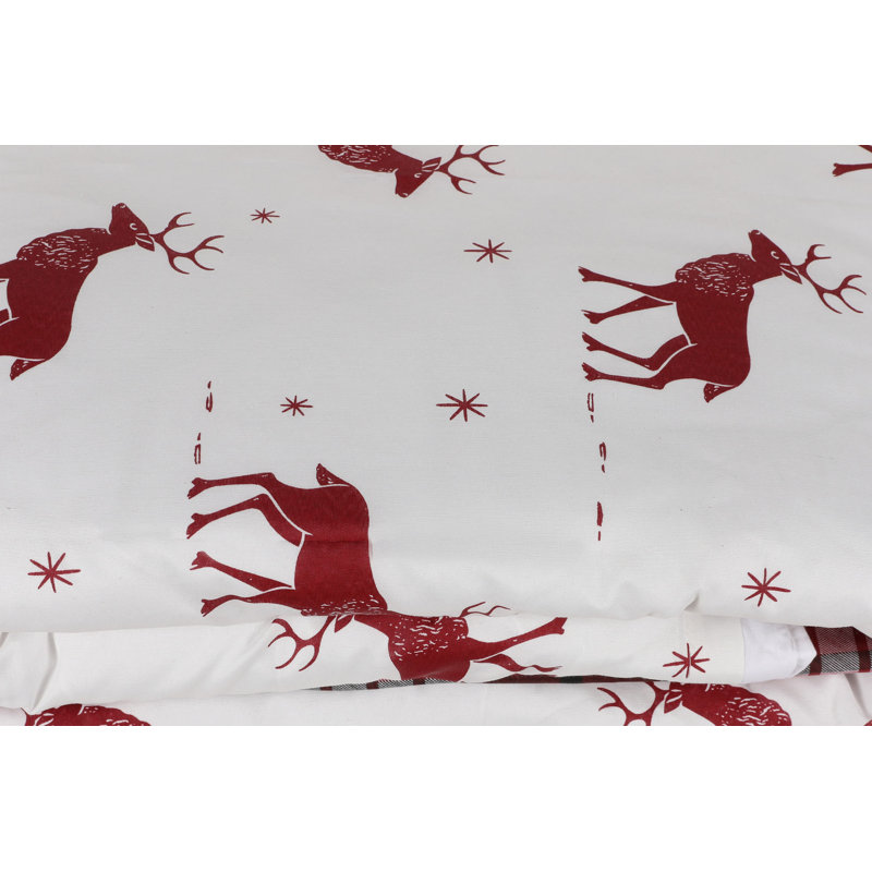 Christmas-Themed Single XL Quilt Cover Set, Claret Red & White, 61.0 x 79.0 inches | 65% Cotton / 35% Polyester, 120 Thread Count | Machine Washable, Button Closure Duvet & Envelope Pillowcase | Cozy Holiday Decor