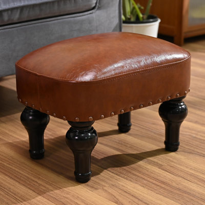 Leather Ottoman Footrest,Rustic Foot Stools Ottoman Seat, Wood Footstool,Rectangle Footrest Small Ottoman For Bedroom, Living Room, Office,Entrance Ha by Alcott Hill