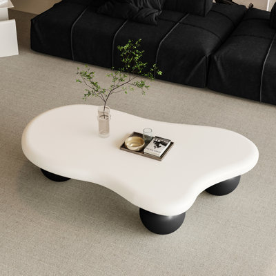 Table basse de 48,54 po en forme de nuage, 3 pieds, plateau blanc, table de 47 po facile à installer, coins arrondis lisses, performance durable