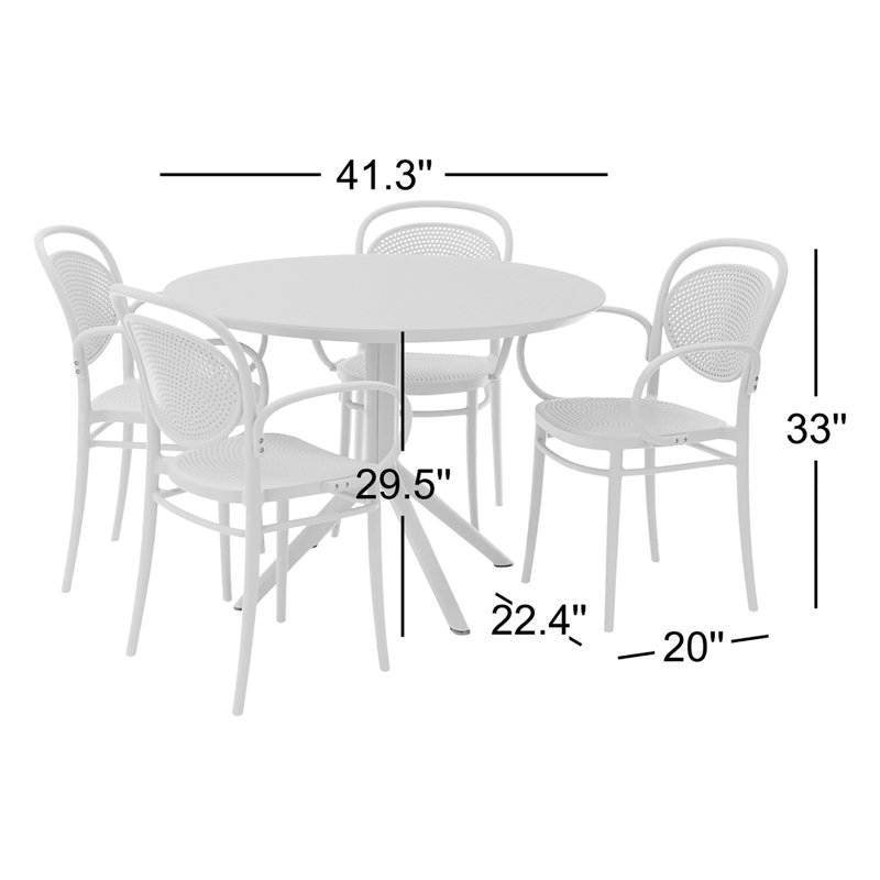Ensemble repas pour patio 4 personnes avec table ronde Farrah, Gris