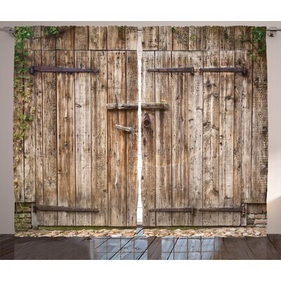 Bethany Rustic Old Oak Closed Garage Door with Steel Hinges Vintage Typical Cottage Doorway Image Graphic Print & Text Semi-Sheer Rod Pocket Curtain P -  Gracie Oaks, GRKS2051 39458114