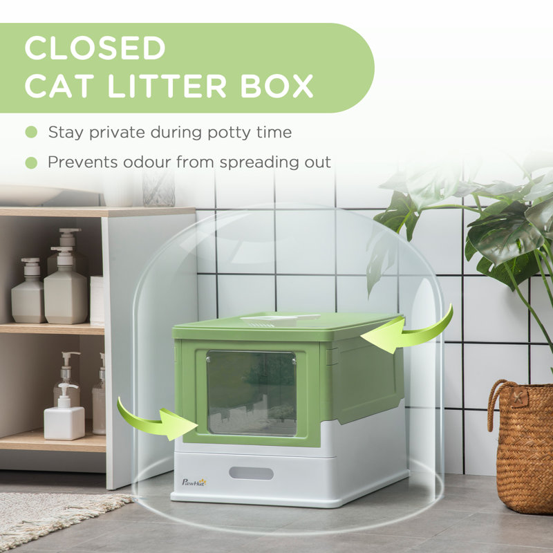 PawHut Green Enclosed Cat Litter Box with Scoop and Tray