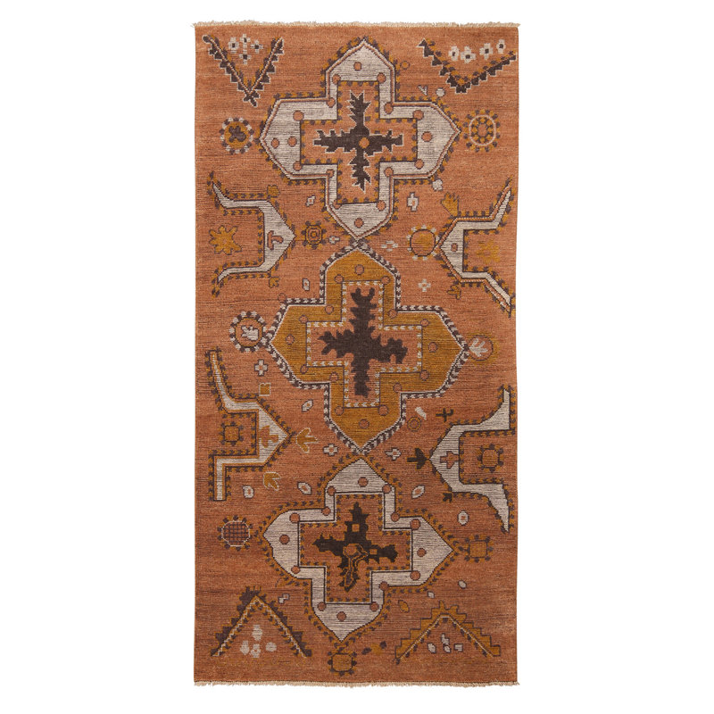 Rug & Kilim's Burano Golden-Orange And Grey Wool Rug, Square 4'