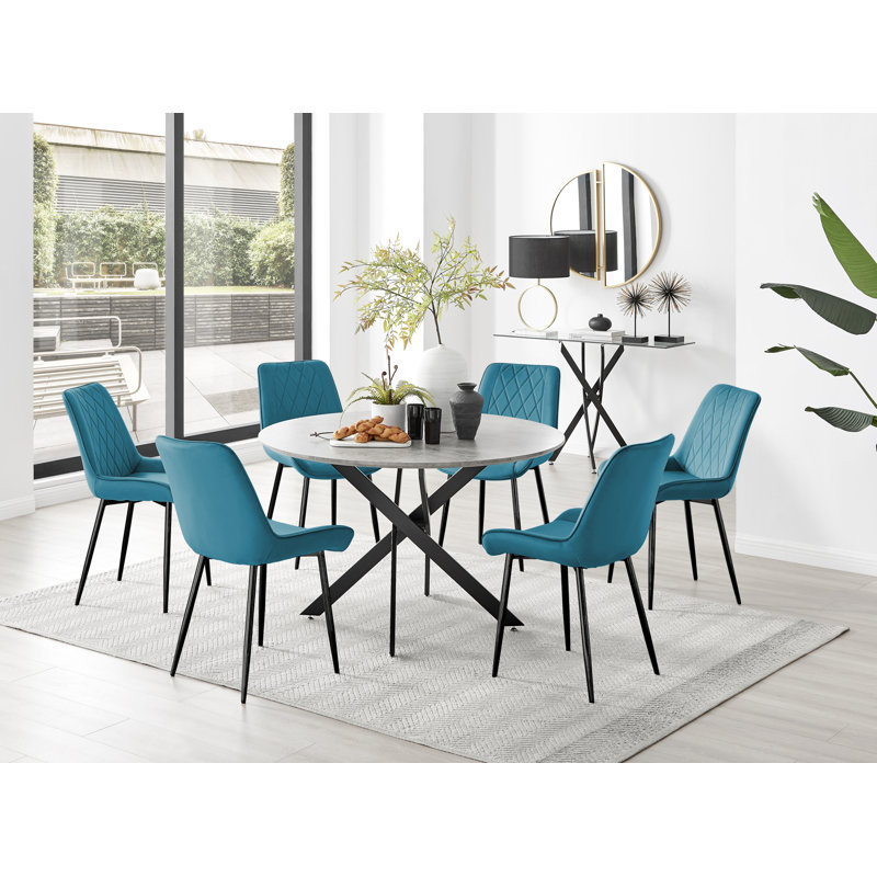 6 - Person Dining Set, Blue/Black, Black