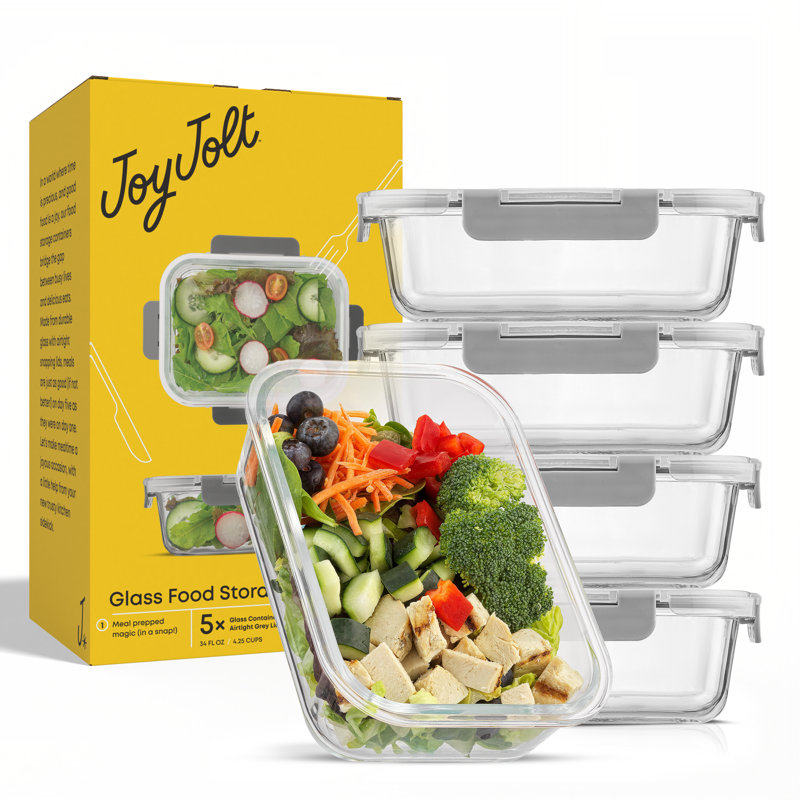 JoyJolt 10-Piece Glass Food Storage Container, Gray
