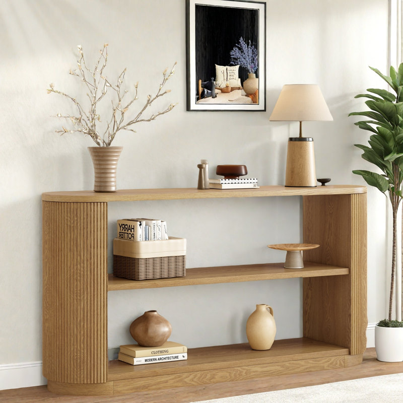 Console avec tablette ouverte et grain de bois élégant, Naturel