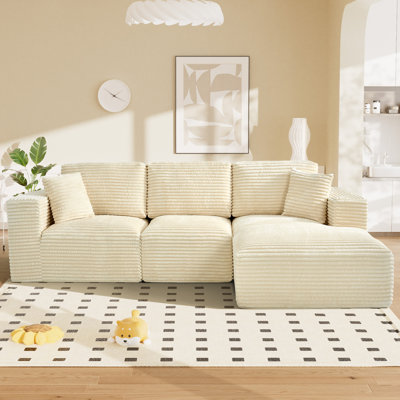 Boneless Upholstered Compression Sectional Sofa Couch With Chaise