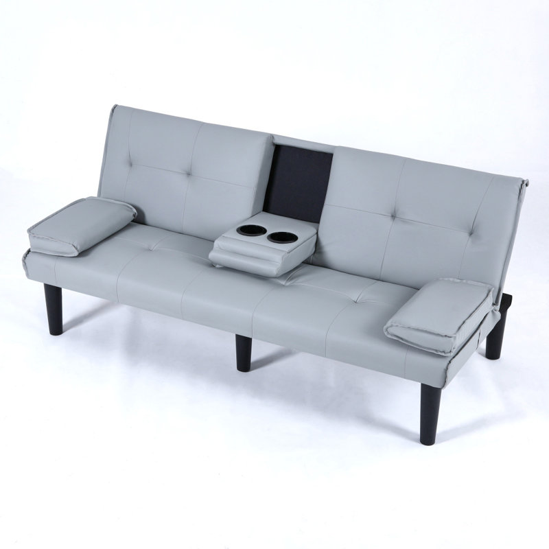 PVC Leather Convertible Futon Sofa Bed, Grey