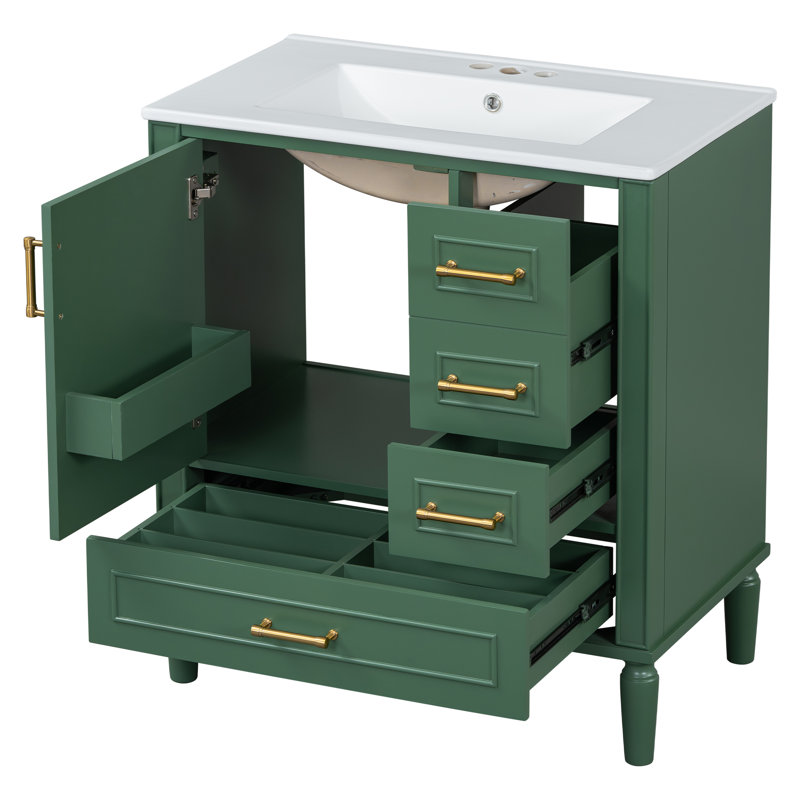 Meuble-lavabo compact en bois massif et en bois massif vert de style traditionnel