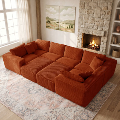 Canapé modulaire réversible en velours côtelé de 138,2 po de largeur 138,2 po, 8 pièces, canapé modulaire rembourré 8 pièces avec console et 2 repose-pieds, sans compression, sans assemblage requis