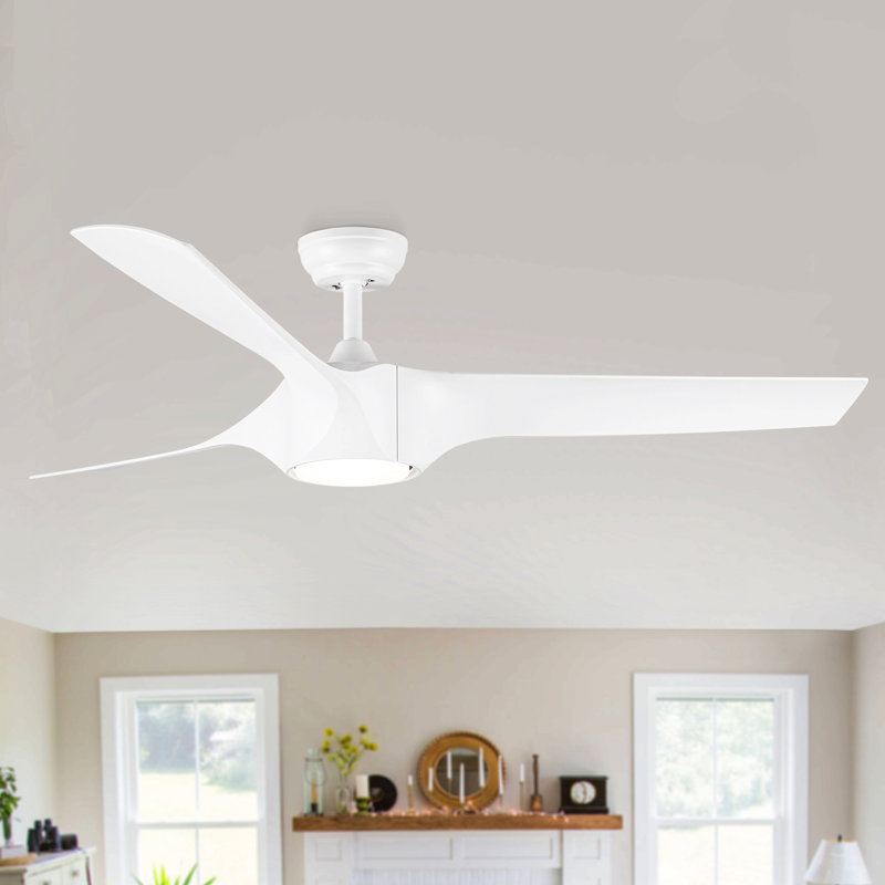 Ventilateur de plafond à DEL intégré 56 po avec pales en ABS, Blanc, Blanc
